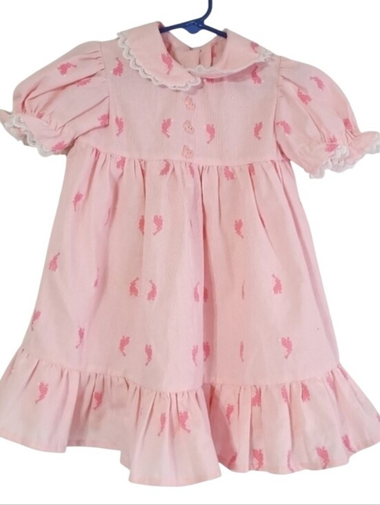Vintage Other - Vintage 80s Homemade Girls Pink Easter Bunny Dress Preppy Summer